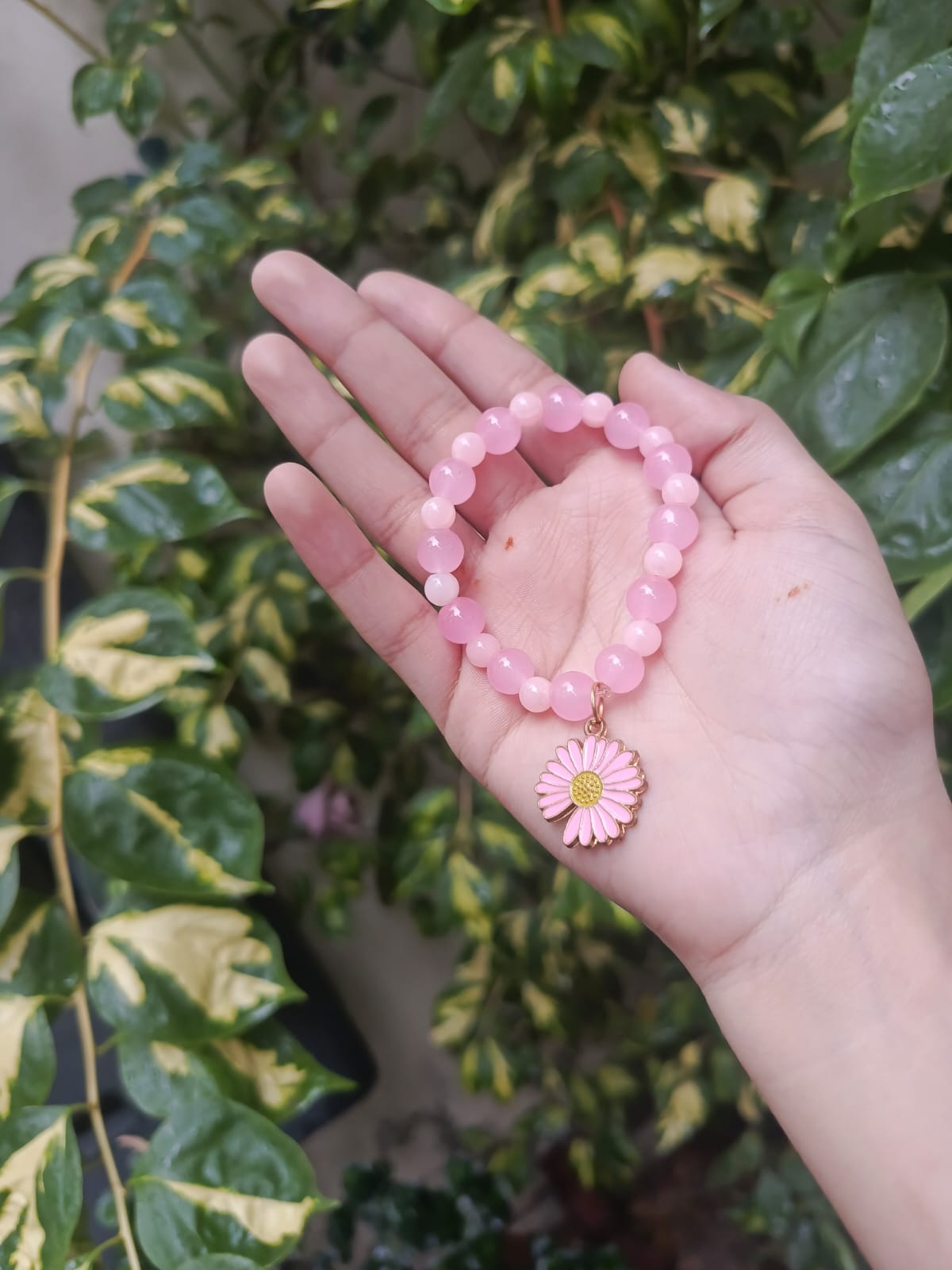 Pink Crystal Beaded Keychain with Star Charm