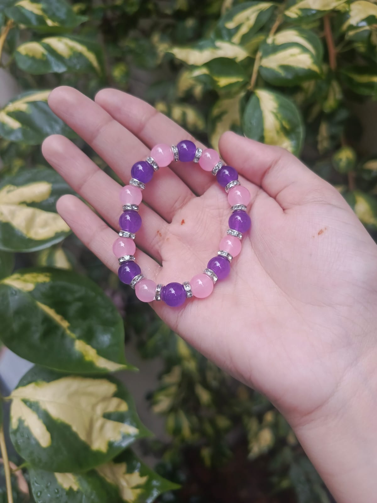 Pink Crystal Beaded Keychain with Star Charm