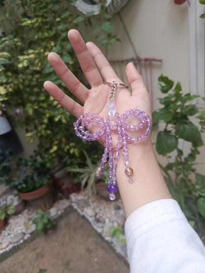 Pink Crystal Beaded Keychain with Star Charm